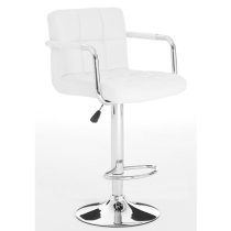 Stocam White Faux Leather Bar Chairs With Chrome Base In A Pair