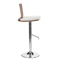 Savial Wooden Bar Stool In Walnut With White Leather Seat