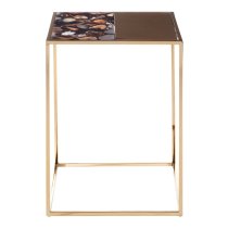 Sauna Square Agate Stone Side Table With Gold Steel Frame