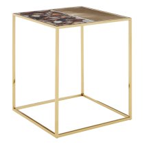 Sauna Square Agate Stone Side Table With Gold Steel Frame