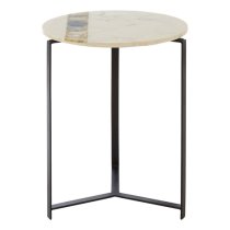 Arenza Round White Marble Side Table With Black Base