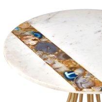 Arenza Round White Marble Side Table With Gold Frame