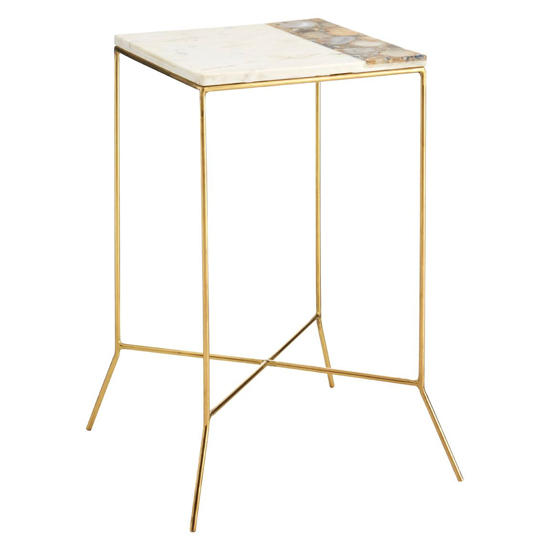 Arenza Square White Marble Side Table With Gold Base