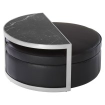 Markeb Black Marble Top Coffee Table With Faux Leather Stool