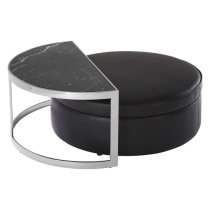 Markeb Black Marble Top Coffee Table With Faux Leather Stool