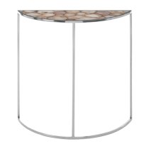 Sauna Half Moon White Agate Console Table With Silver Frame