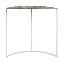 Sauna Half Moon White Agate Console Table With Silver Frame