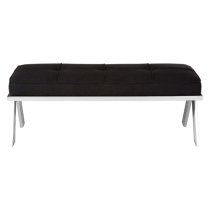 Markeb Black Fabric Dining Bench With Silver Steel Frame