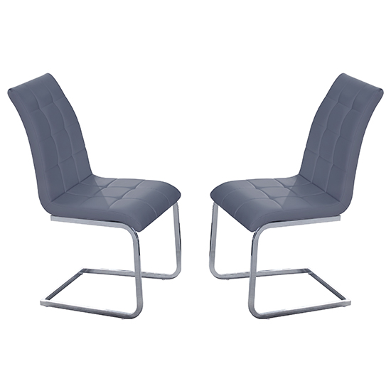 Paris Grey Faux Leather Dining Chairs In Pair