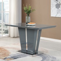 Memphis Small Grey Gloss Dining Table With 4 Petra Black Chairs