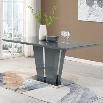 Memphis Large Grey Gloss Dining Table With 6 Petra Black Chairs