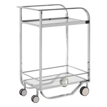 Markeb Clear Glass Shelves Drinks Trolley With Silver Frame