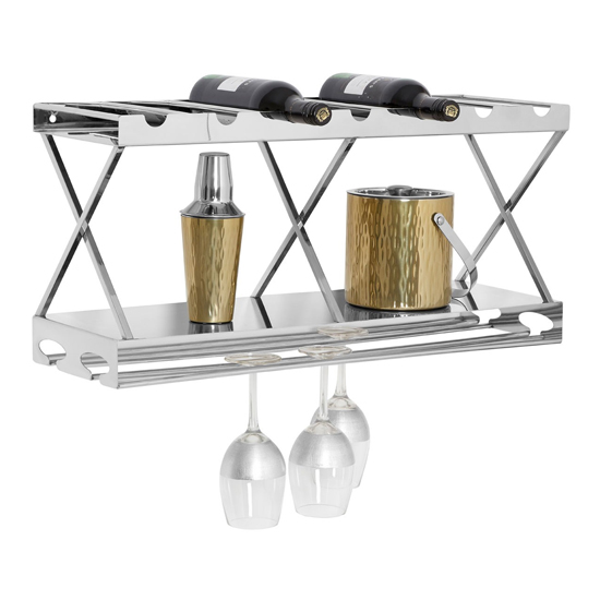 Kurhah 2 Tier 7 Bottles Steel Wine Rack In Silver