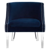 Clarox Upholstered Curved Velvet Armchair In Blue