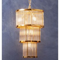 Salas Small Ribbed Pattern 3 Tier Chandelier Light In Gold