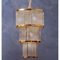 Salas Small Ribbed Pattern 3 Tier Chandelier Light In Gold