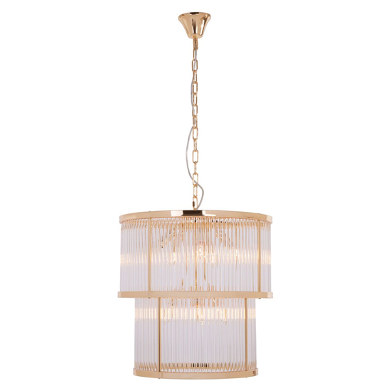 Salas Ribbed Pattern 2 Tier Chandelier Light In Gold