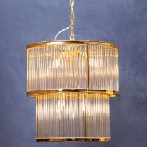 Salas Ribbed Pattern 2 Tier Chandelier Light In Gold