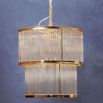 Salas Ribbed Pattern 2 Tier Chandelier Light In Gold