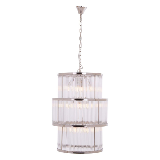 Salas Large Ribbed Pattern 3 Tier Chandelier Light In Nickel