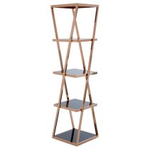 Orion Black Glass 5 Tier Shelving Unit With Rose Gold Frame