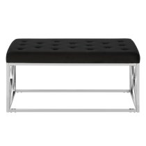 Alluras Black Velvet Dining Bench With Silver Cross Frame