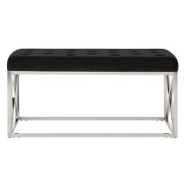 Alluras Black Velvet Dining Bench With Silver Cross Frame