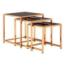 Orion Square Black Glass Top Nest Of 3 Tables With Gold Frame