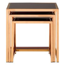 Orion Square Black Glass Top Nest Of 3 Tables With Gold Frame