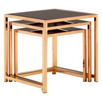 Orion Square Black Glass Top Nest Of 3 Tables With Gold Frame