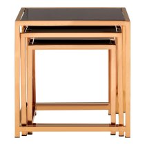 Orion Square Black Glass Top Nest Of 3 Tables With Gold Frame