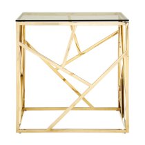 Alluras Clear Glass End Table With Champagne Gold Frame