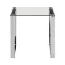 Alluras Square Clear Glass End Table With Silver Frame