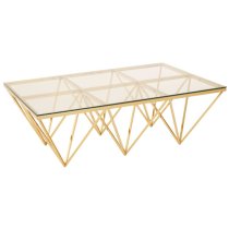 Alluras Large Clear Glass Coffee Table With Gold Spike Frame