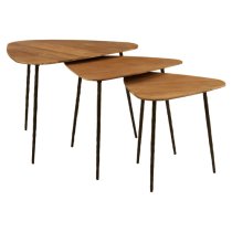 Eltro Wooden Nest Of 3 Tables With Black Metal Legs In Brown