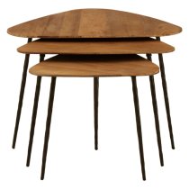 Eltro Wooden Nest Of 3 Tables With Black Metal Legs In Brown