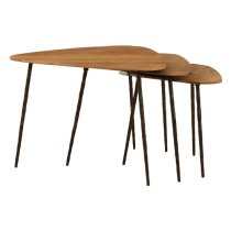 Eltro Wooden Nest Of 3 Tables With Black Metal Legs In Brown