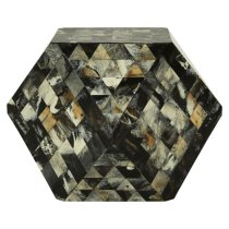 Aristote Geometric Wooden Stool In Antique Green