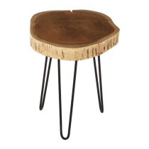 Santorini Wooden Side Table With Black Tripod Base In Brown