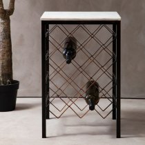 Casa Square White Marble Side Table With Wine Rack