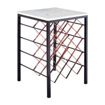 Casa Square White Marble Side Table With Wine Rack