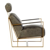 Hoxman Faux Leather Lounge Chair In Ebony With Gold Legs