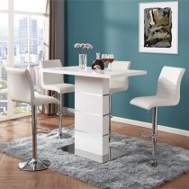 Parini White Gloss Bar Table With 4 Ripple White Stools