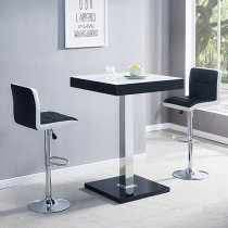 Topaz Glass White Black Bar Table 2 Copez Black White Stools