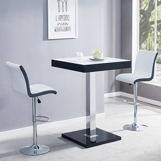 Topaz Glass White Black Bar Table 2 Ritz White Black Stools