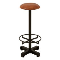 Australis Round Light Brown Leather Bar Stool With Iron Base