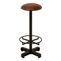 Australis Round Brown Leather Bar Stool With Iron Base