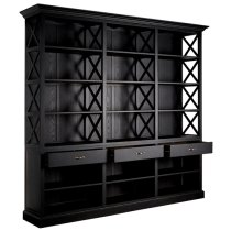 Lyox Large Wooden 3 Drawers Bookcase In Black