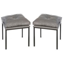 Loft Grey Leather Stools In A Pair With Black Metal Legs