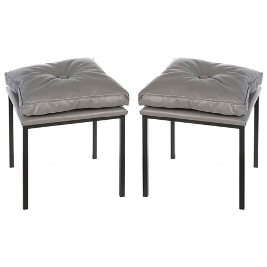 Loft Grey Leather Stools In A Pair With Black Metal Legs